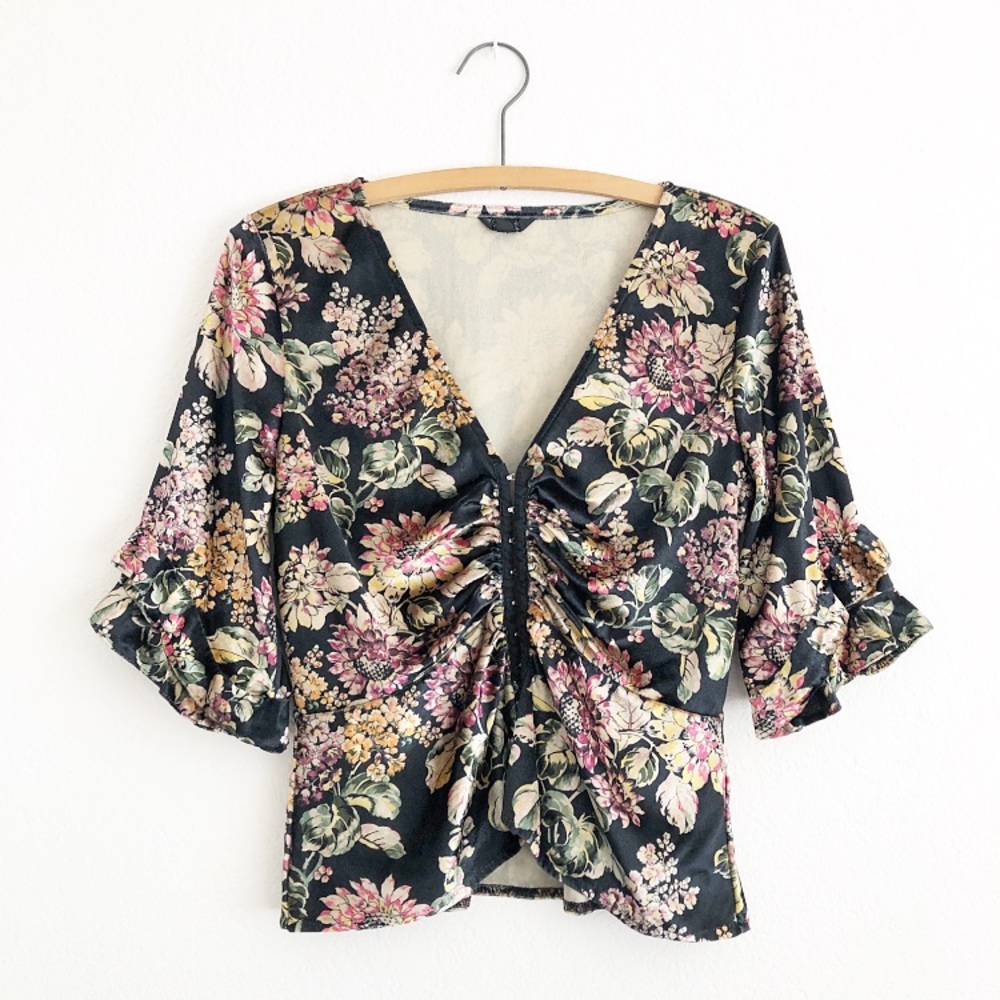 Topshop Velvet Floral Blouse